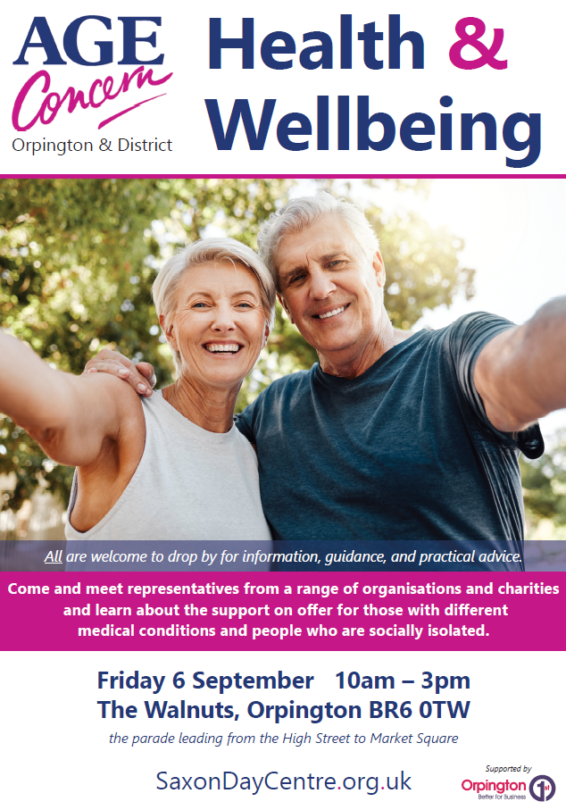 Age Concern Orpington & District Health and Wellbeing event flyer