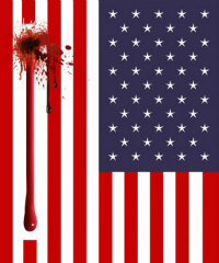 American flag with bloodstain on