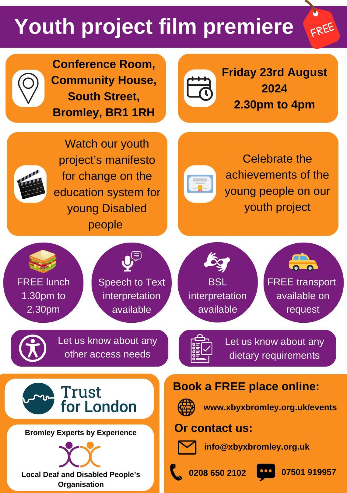 Bromley XbyX Youth Film premiere flyer