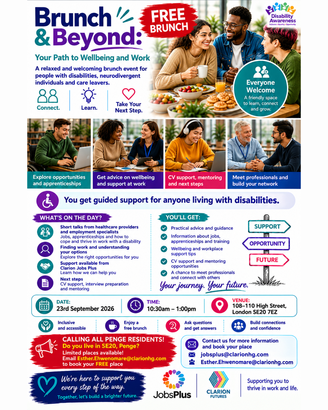 Flyer with AI created images of people surrounded by event information. Event information on webpage