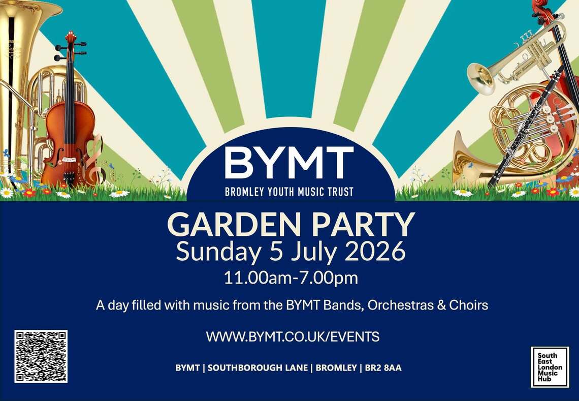 Percussion instruments on left and right side of image, above event information. Event information on webpage
