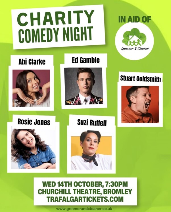 Photos of Abi Clarke, Ed Gamble, Stuart Goldsmith, Rosie Jones and Suzi Ruffell below event title and above event location and time (as displayed on webpage)