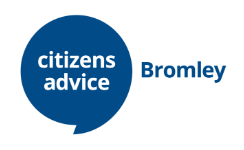 Words 'Citizens Advice' in bue speech bubble, next to word 'Bromley'