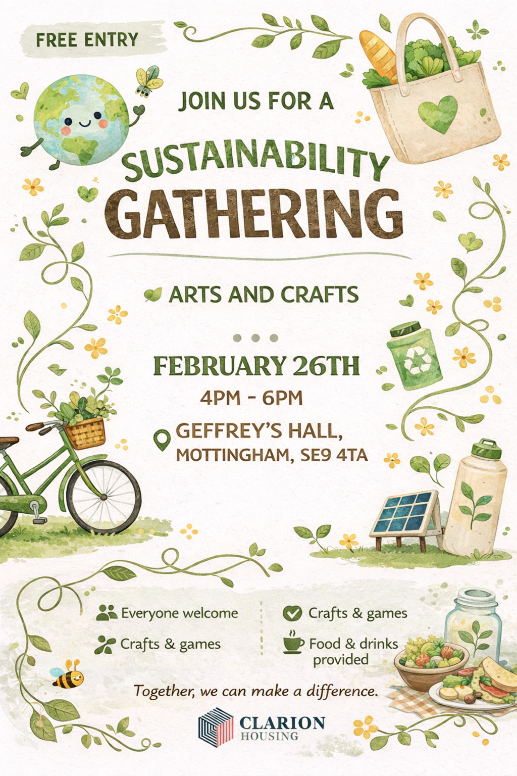 Clarion Housing Sustainability Gathering flyer. Flyer text on webpage