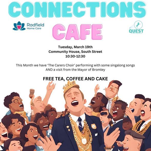 Cartoon people singing beneath words on webpage