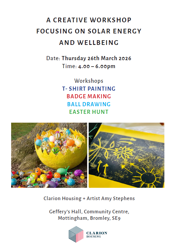 Photos of a broken egg with mini eggs inside and a drawing of a sunflower. Event text above and beneath photos (text on webpage)