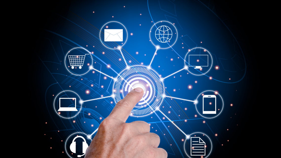 Finger touching middle of digital icons