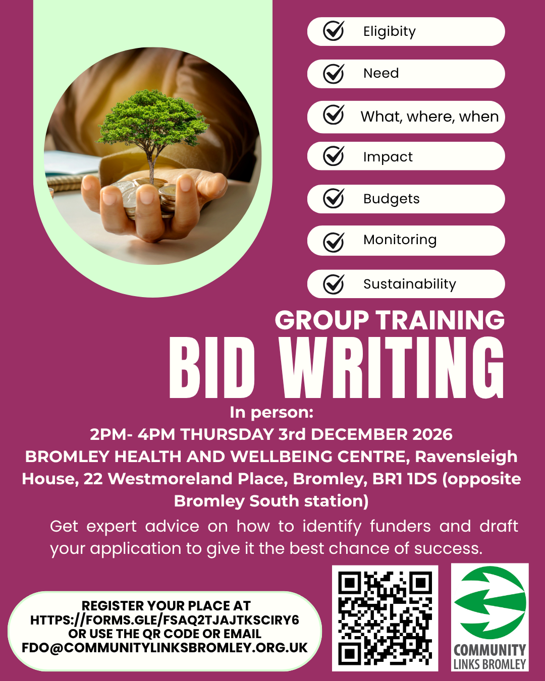 Group training Bid Writing flyer (image text on page)
