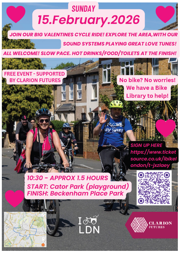 Cyclists riding on residential road. Event text on webpage