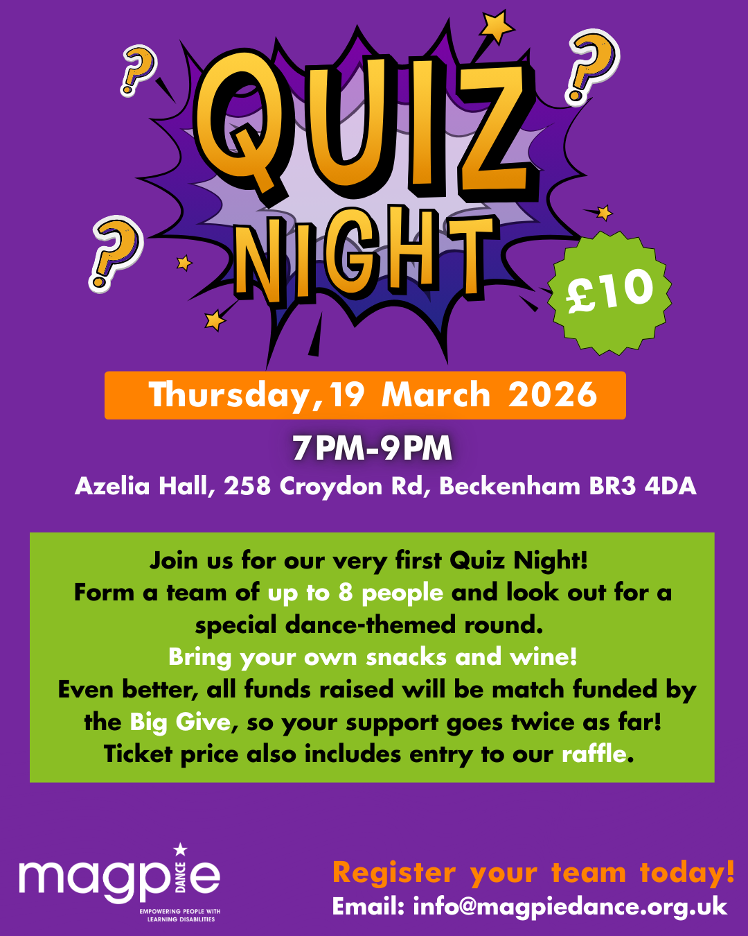 Magpie Dance Quiz Night march
