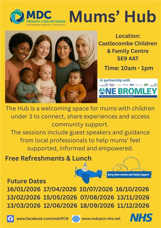 Eevnt flyer with image of four women holding babies, beside event text and dates (text on webpage)