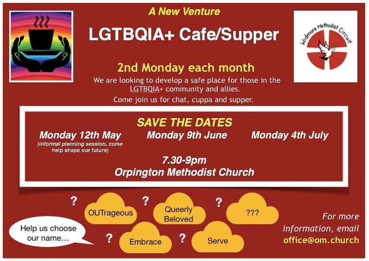 Orpington Methodist Church LGBTQIA+ Cafe Supper flyer (image text on page)