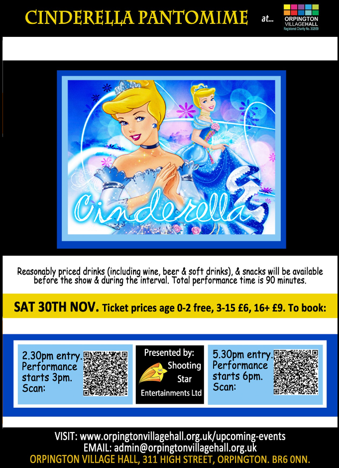Orpington Village Hall pantomime event flyer