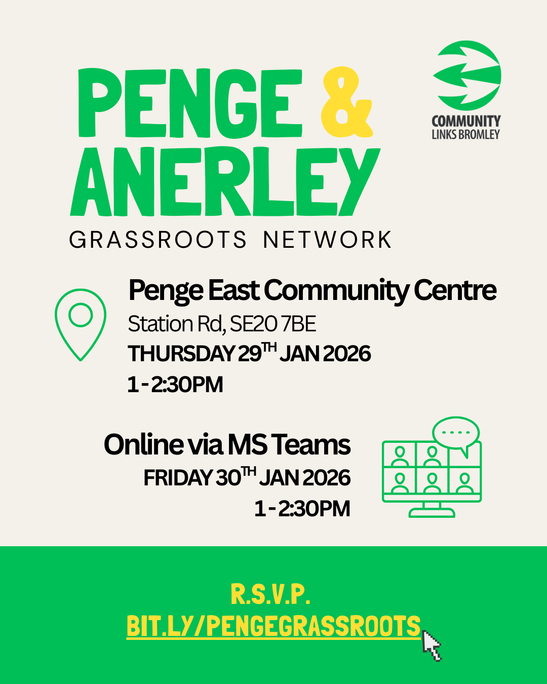 Penge & Anerley Grassroots Network meeting flyer