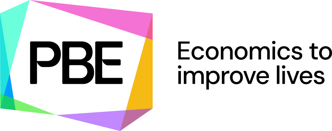 Letters 'PBE' inside colourful square