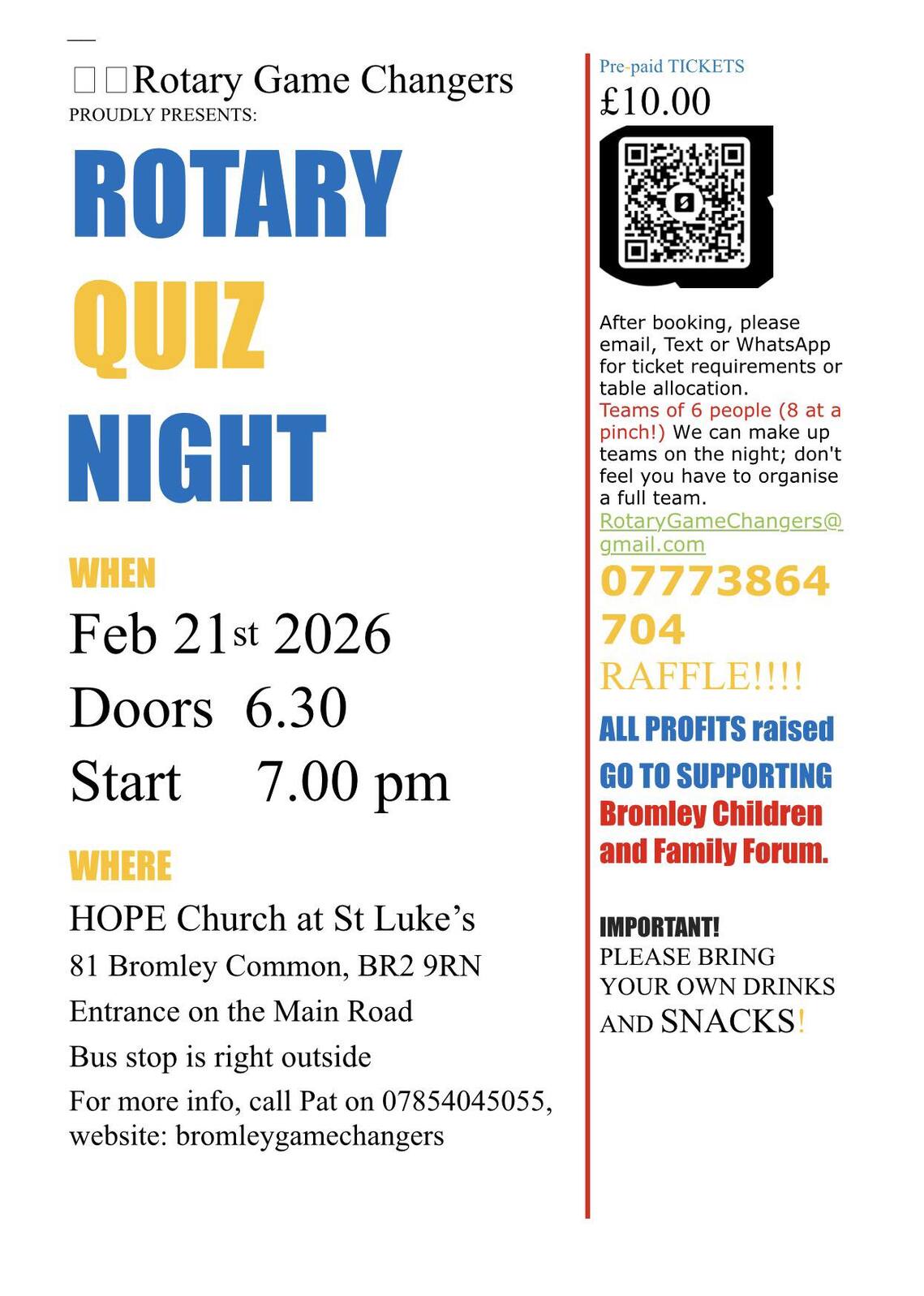 quiz night fundraiser -bromley game changers