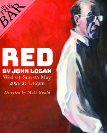 Man looking to the side in front of red background