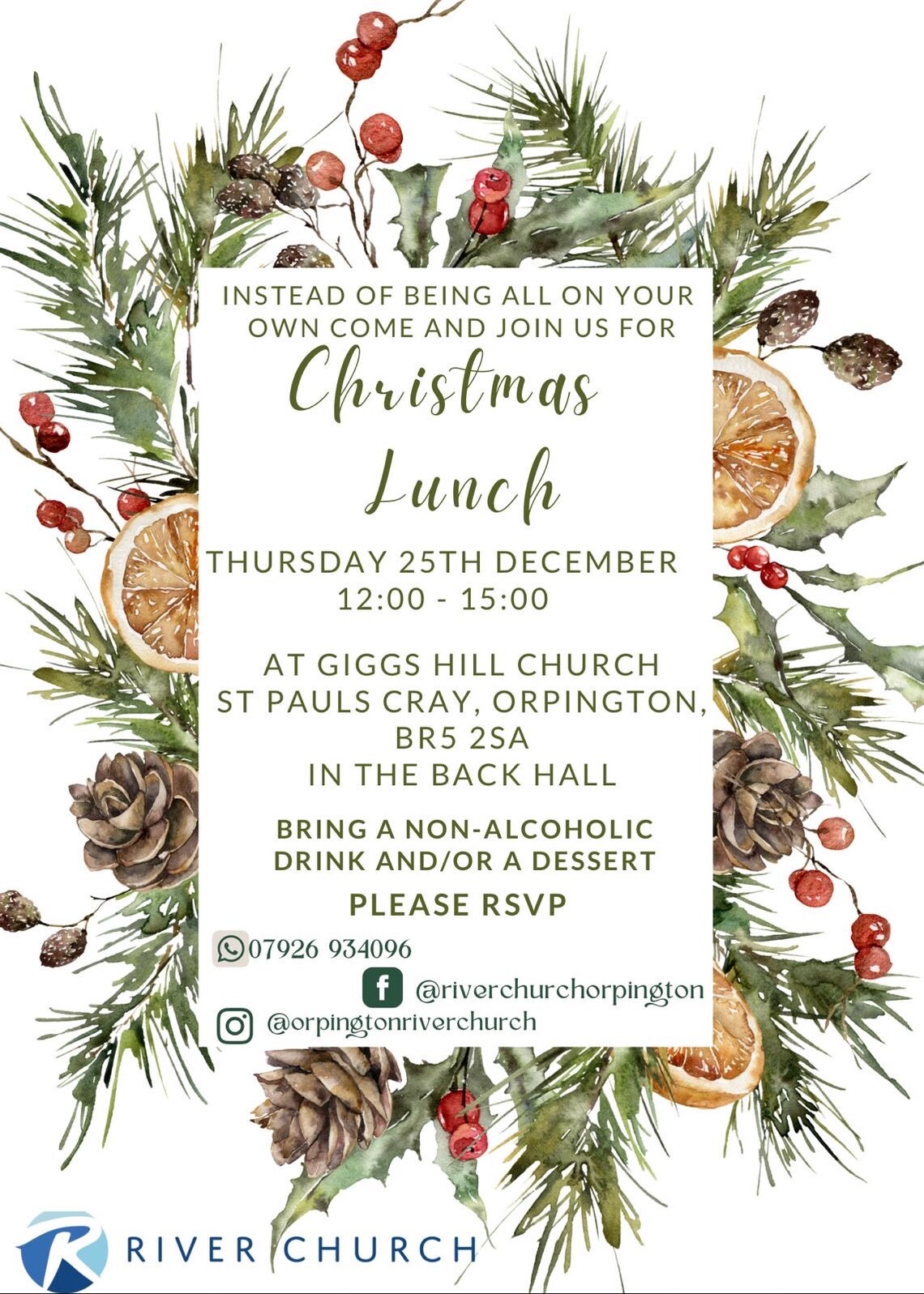 Christmas garland surrounding event text (text on webpage)