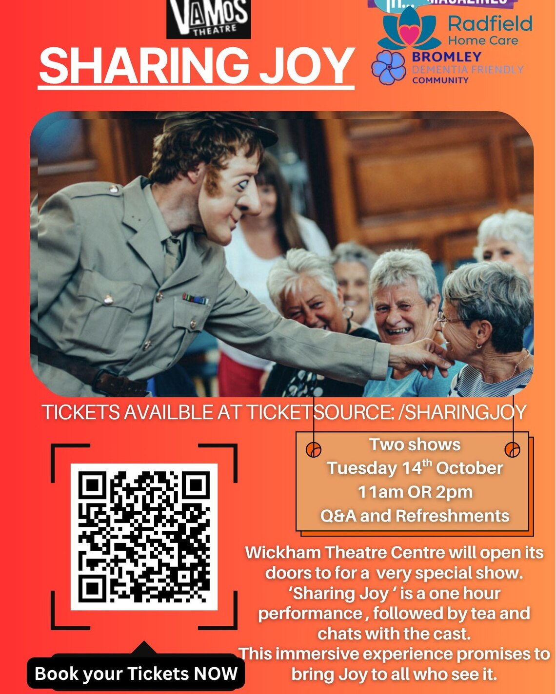 Man in soldier uniform reaching out to smiling women in audience. Image text on webpage