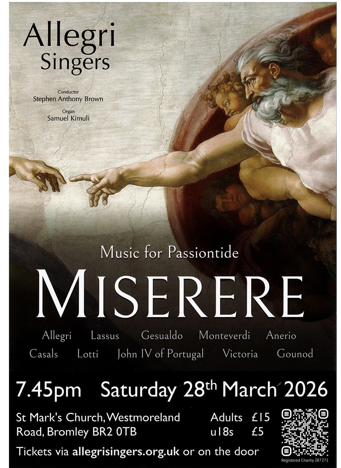 Flyer with event details below historic painting of god figure touching fingers with human hand - event text on webpage