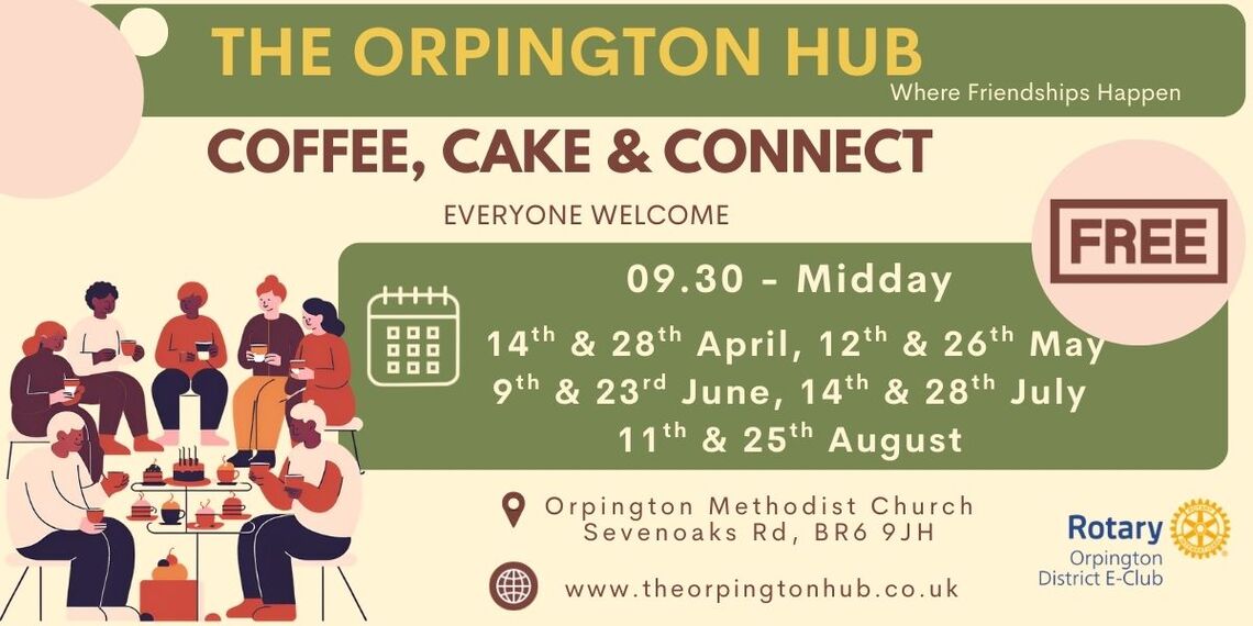 Cartoon images of people sitting around table, next to event text. Event text on webpage