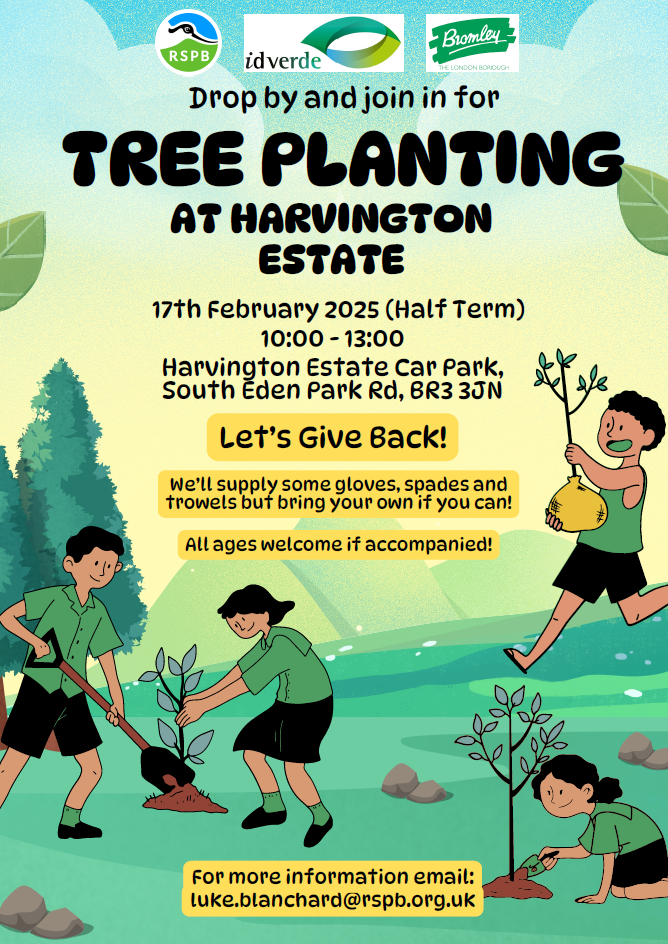 Cartoon images of people holding plants (flyer text on webpage)