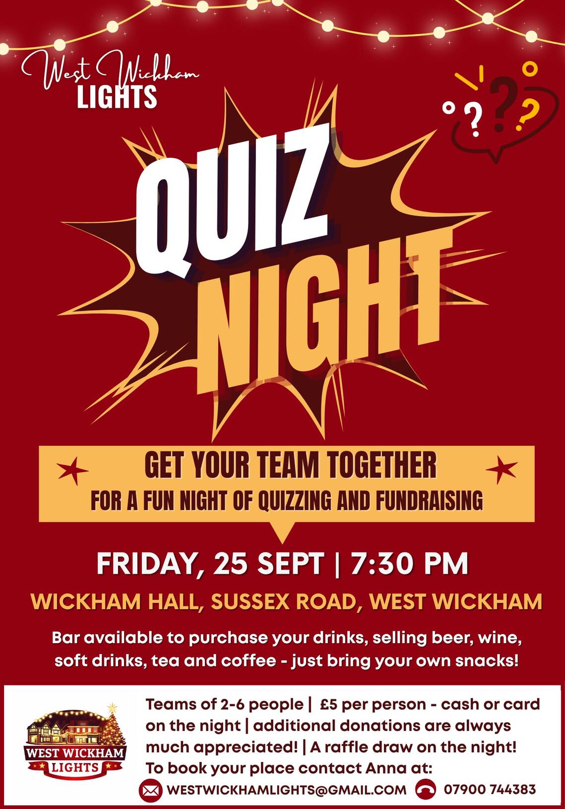 Event information on flyer with red and yellow background. Event information on webpage