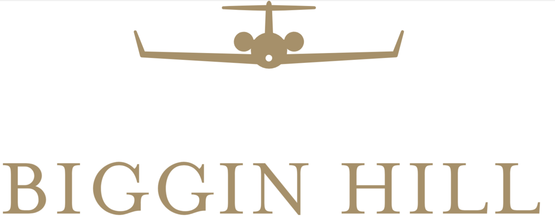 Front facing frame of aircraft above words 'Biggin Hill'