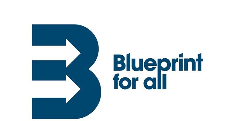 Image with blue letter B next to words: Blueprint for all