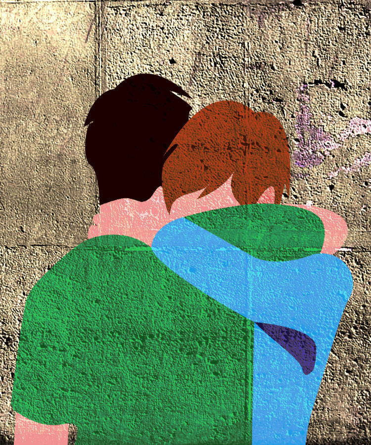 Boys hugging image
