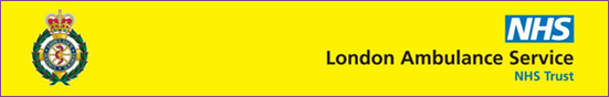 Yellow banner with text 'NHS London Ambulance Service'