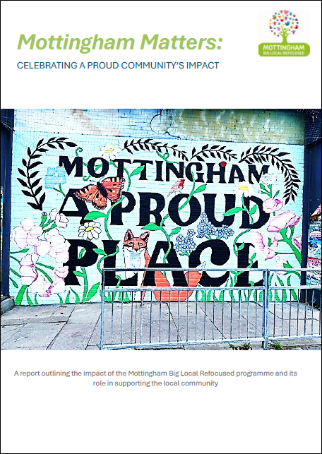 Image of Mottingham Mural below words 'Mottingham Matters, Celebrating a proud community's impact'