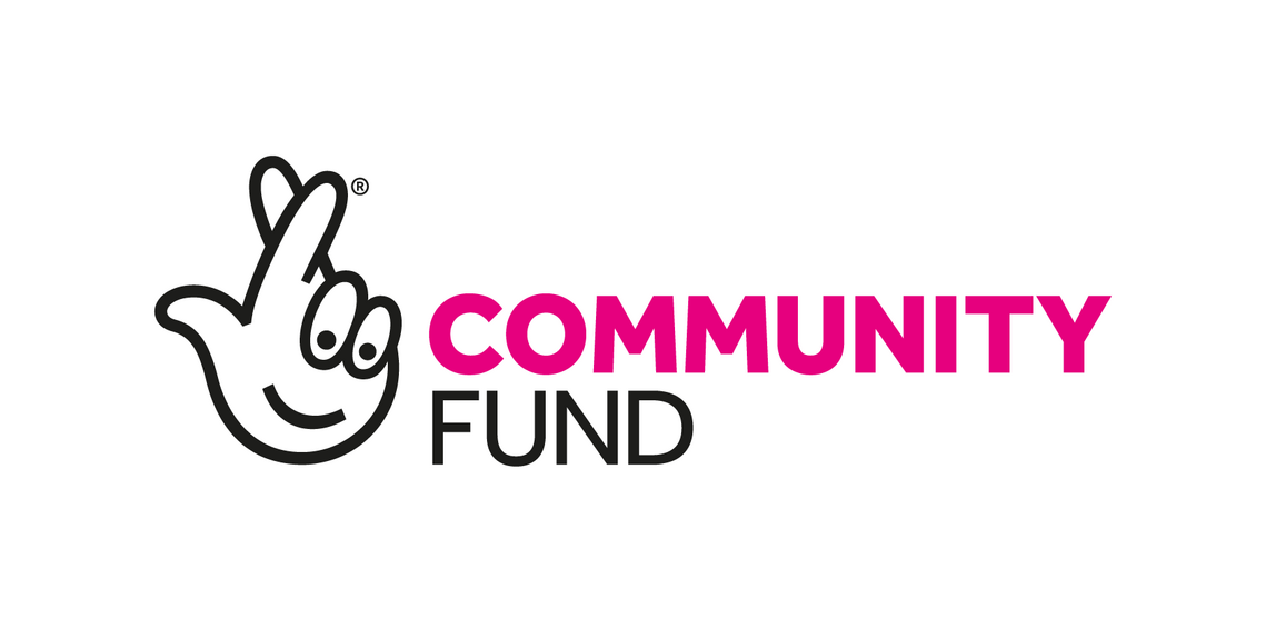 Image of hand with smile and fingers crossed beside pink words 'Community Fund'