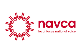 Circular dark pink image next to words &#39;navca, local focus national voice&#39;