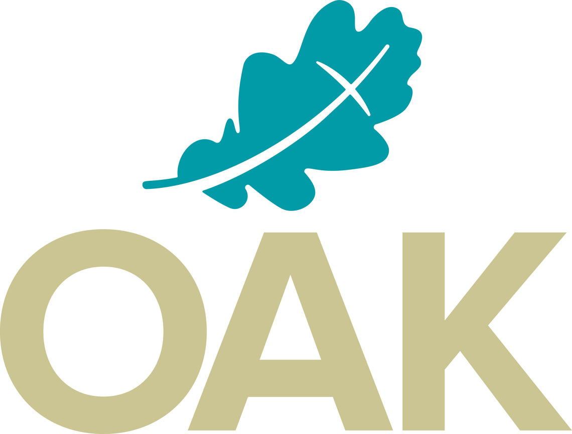 Blue leaf with word 'oak' beneath it