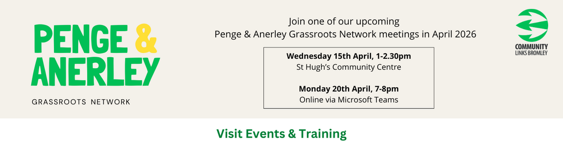 Penge & Anerley Grassroots Network meetings April 2026 slider