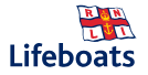 England flag with letters R, L, N and I in white spaces above word 'Lifeboats'