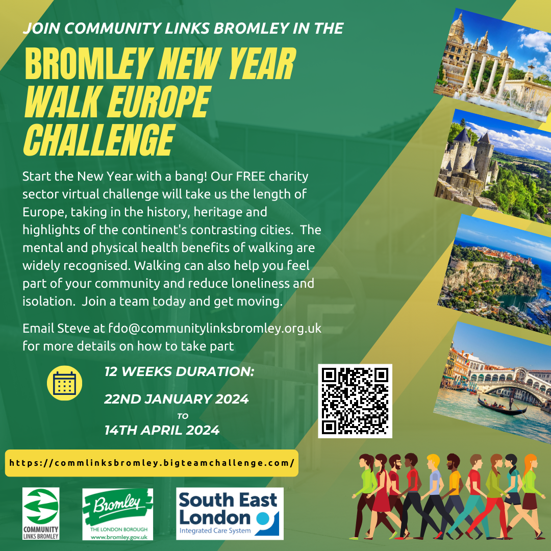Spring 2024 Bromley Walking Challenge infographic (text on page)