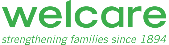 Welcare logo with green text (reads 'Welcare, strengthening families since 1894)